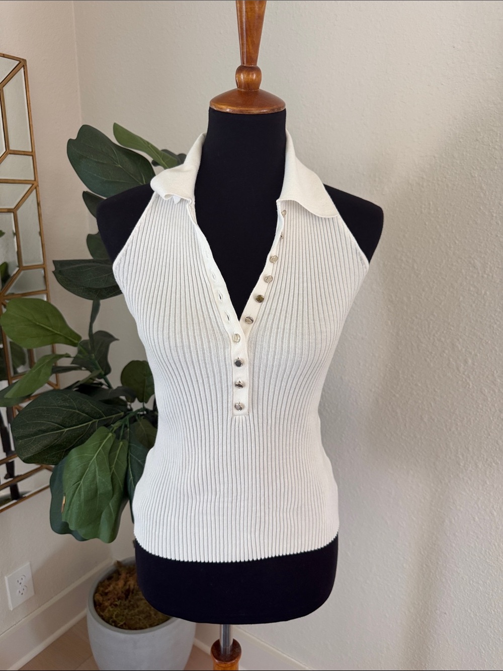 White House Black Market Ribbed Halter Polo Tank Top